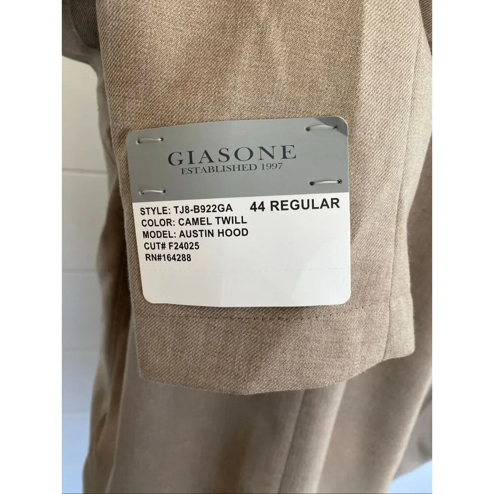 GIASONE Austin Hood Detachable Casual Blazer Jacket Camel Sport Coat Sz 44 R NEW - Picture 7 of 11